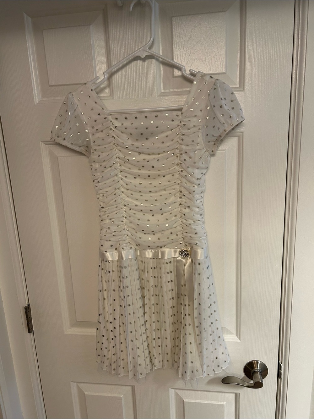 Girls White Sparkle Ruched Party Dress